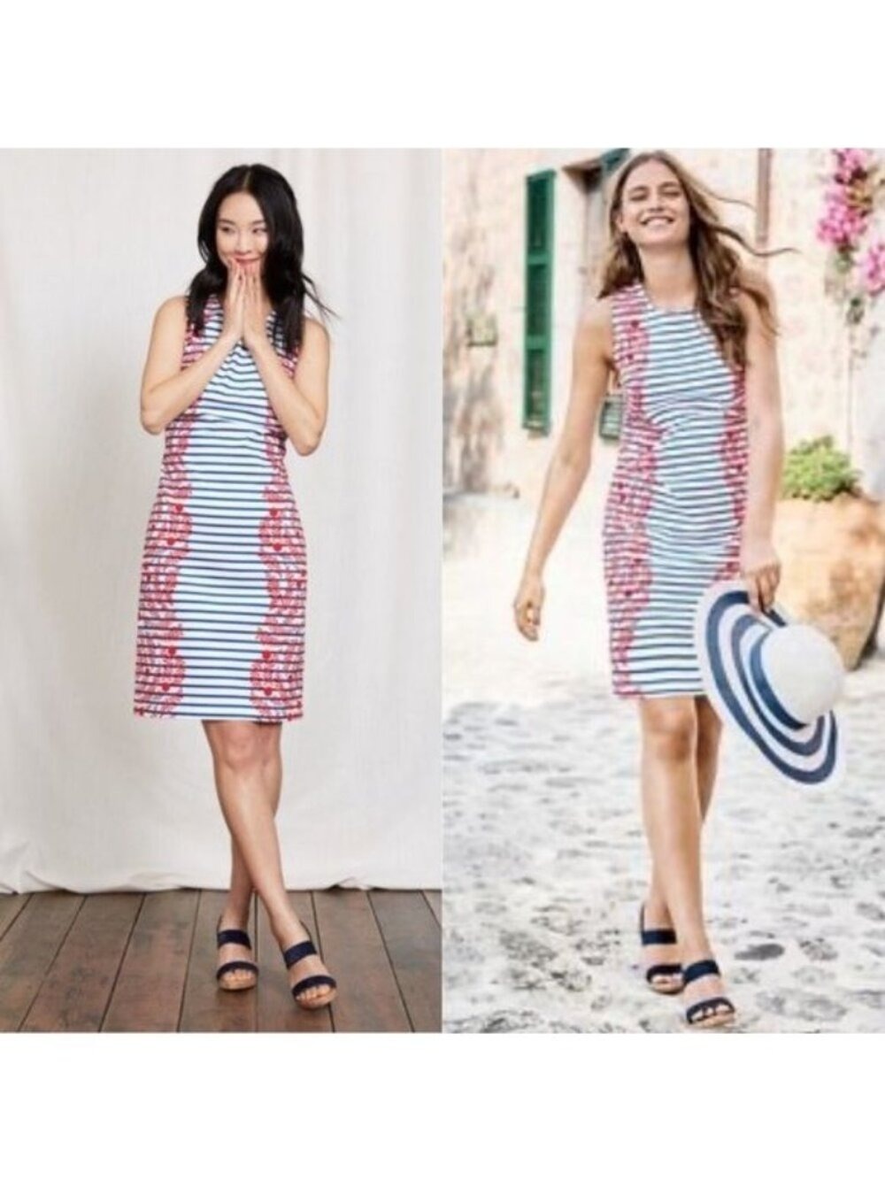 Boden Porto Stripe Floral Vine Shift Dress US 10 fits 8